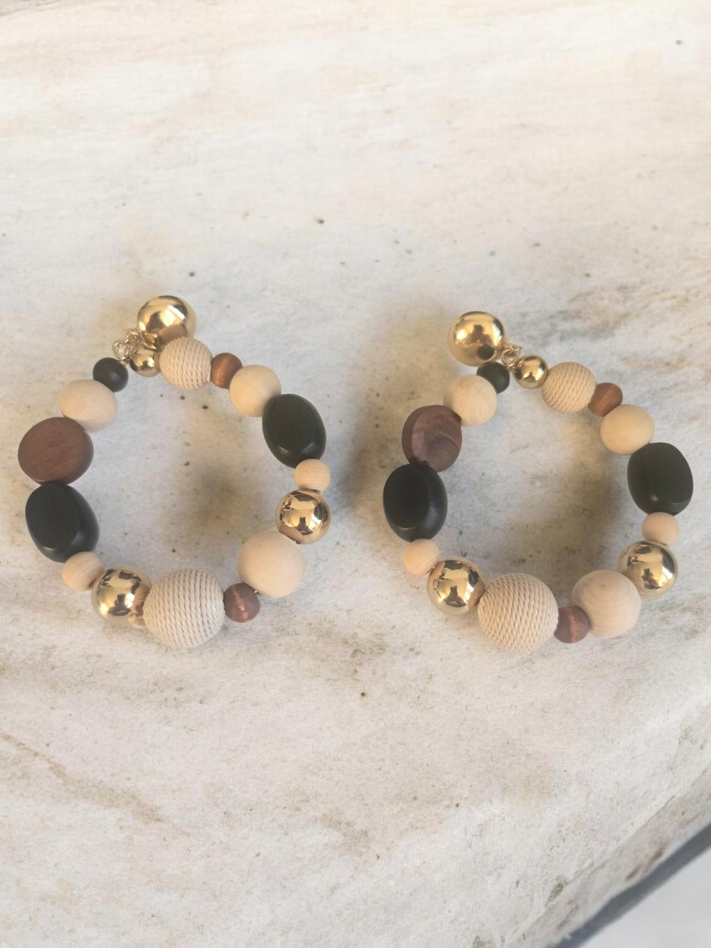 Aldo Beaded Hoop Earrings in Gold, Black and Cream